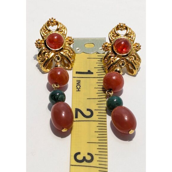 Faux Carnelian and Jade Set in Gold Tone - Picture 7 of 7